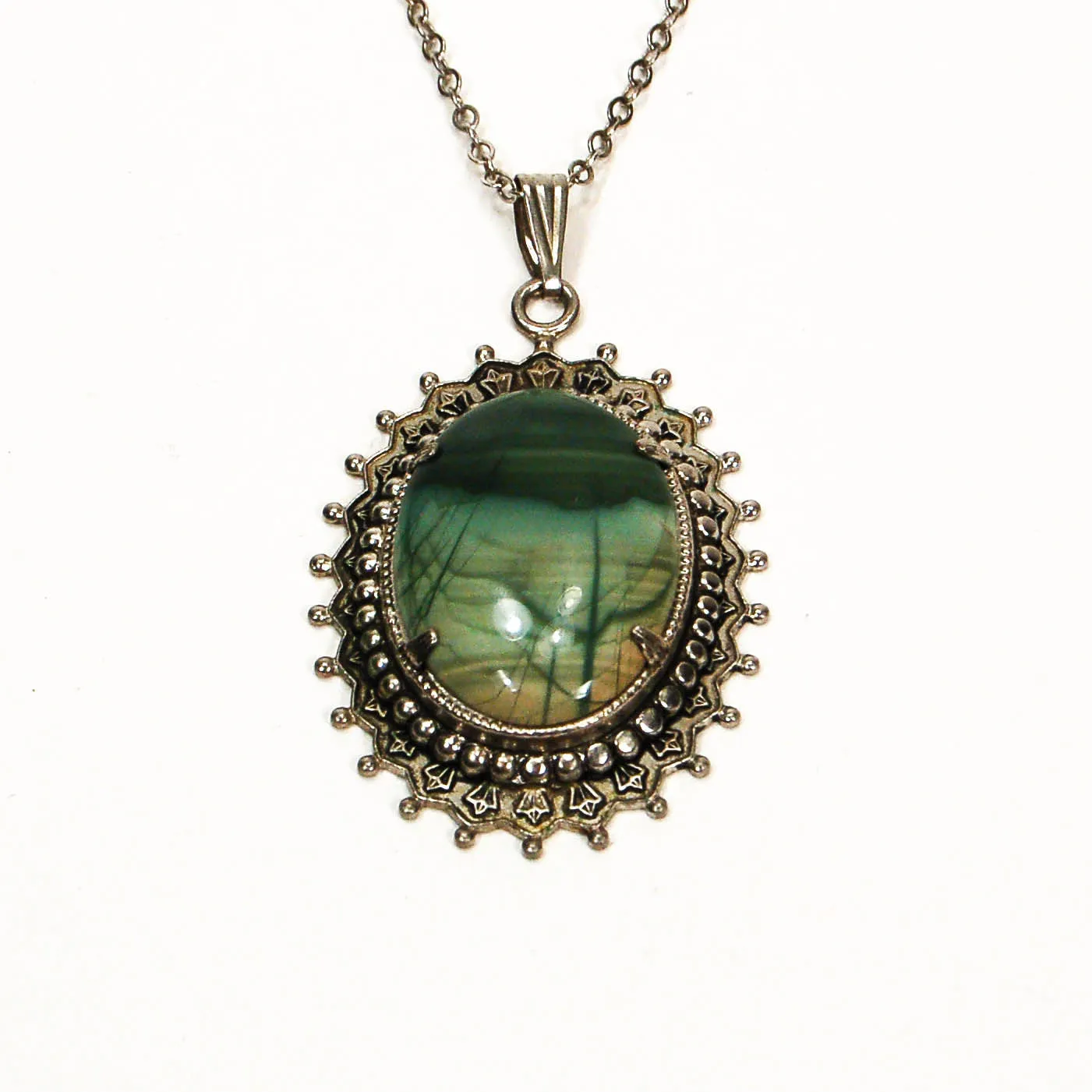 1960's Moss Green Art Glass Necklace