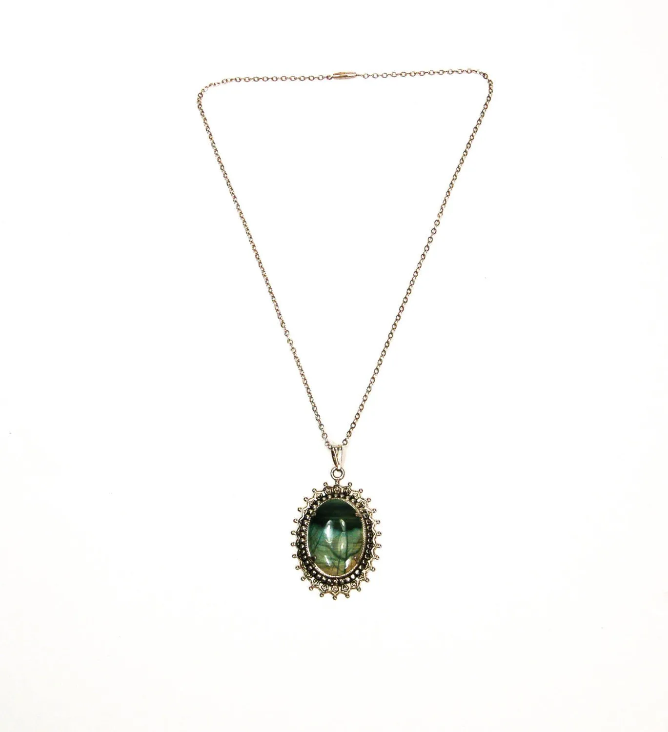 1960's Moss Green Art Glass Necklace