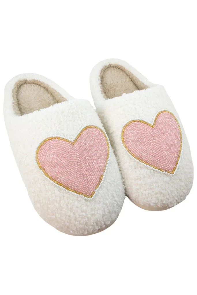 Beaded Pink & Gold Heart Slippers