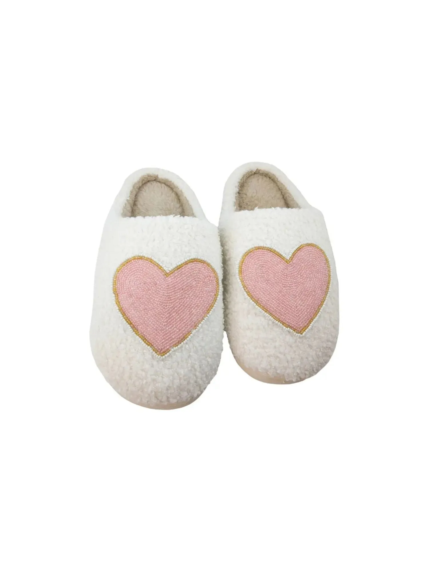 Beaded Pink & Gold Heart Slippers
