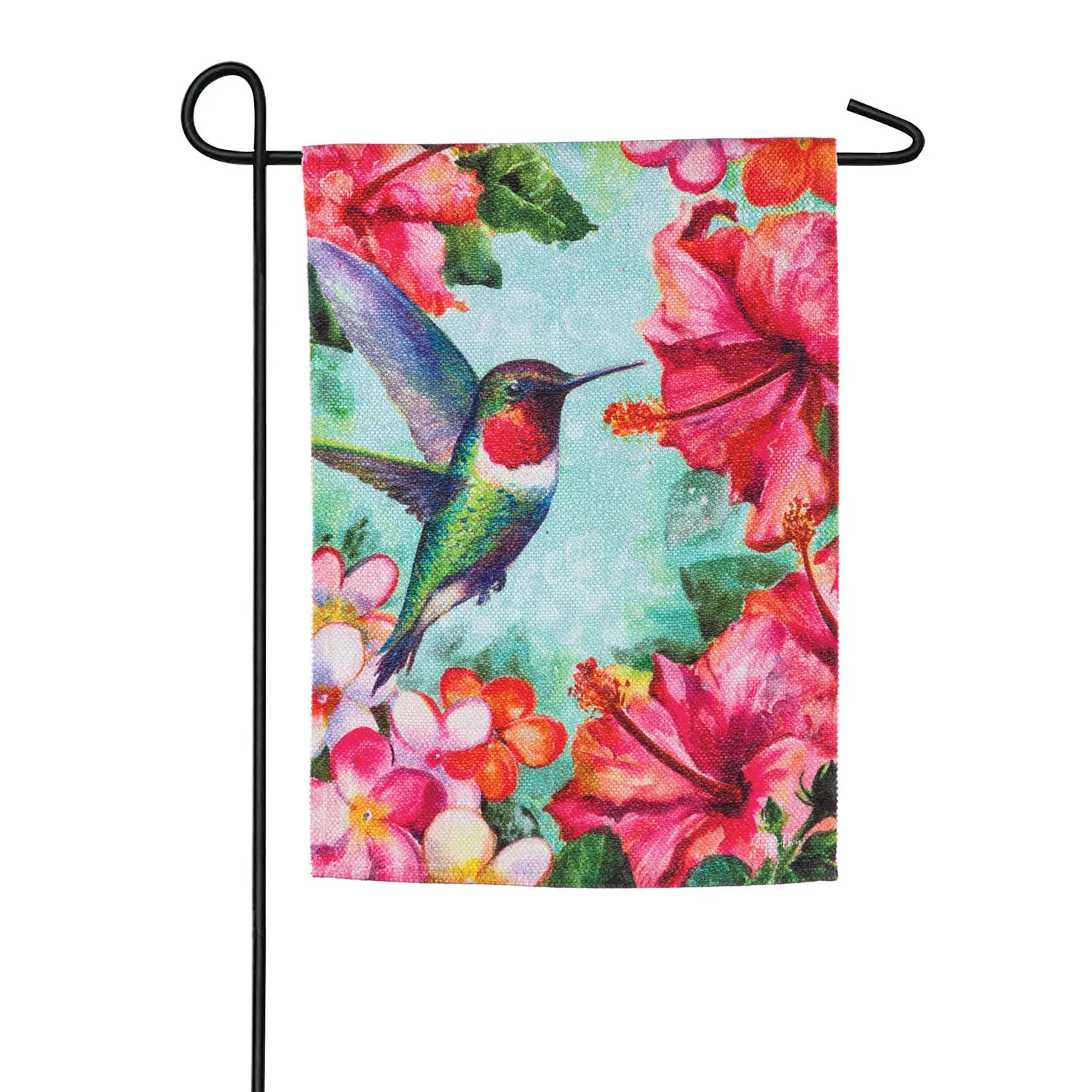 Hummingbird and Hibiscus Garden Textured Suede Flag,14es9152