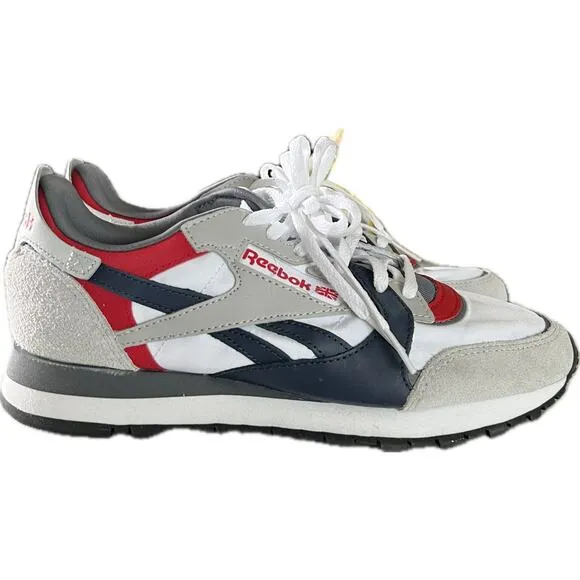 REEBOK Classic Leather/Nylon Sneaker Sz 7 Men Gray/Red/Blue Retro Running Casual