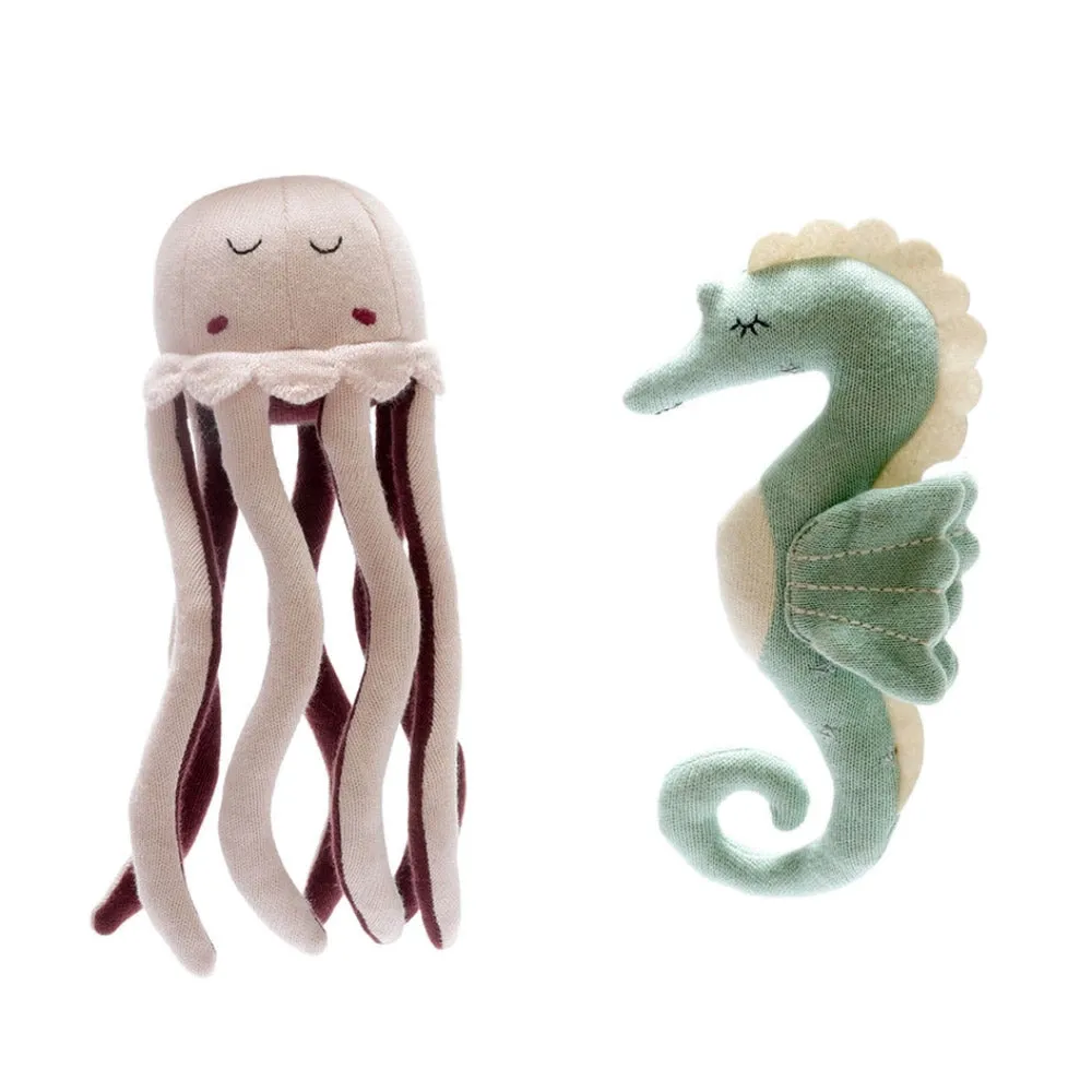 Tactile Knitted Seahorse Plush Toy Organic Cotton Sea Green
