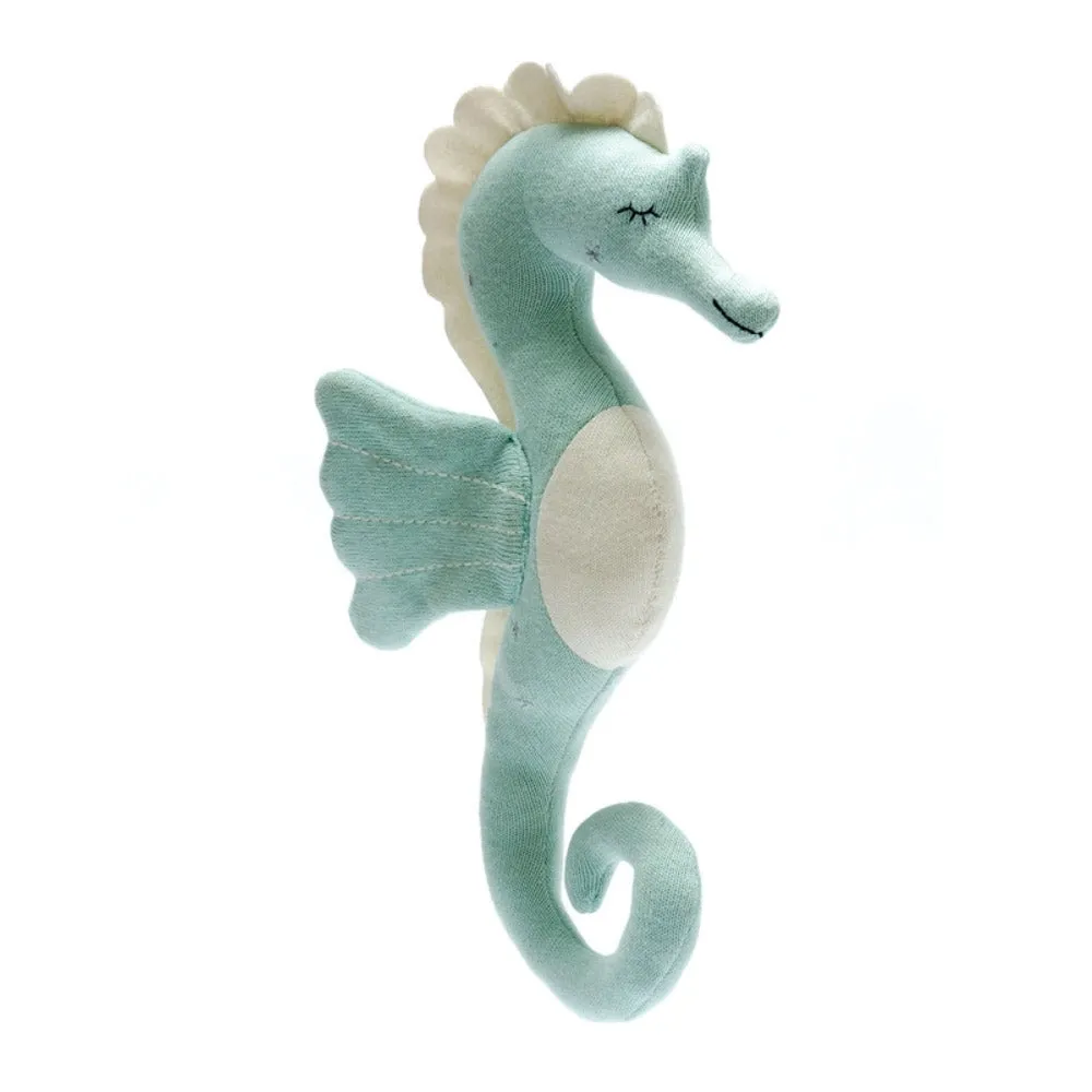 Tactile Knitted Seahorse Plush Toy Organic Cotton Sea Green